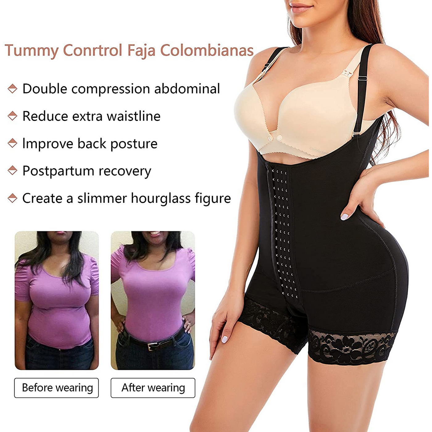 Belle Flores Beauty™ Tummy Control Fajas Colombianas For Women Butt Lifter